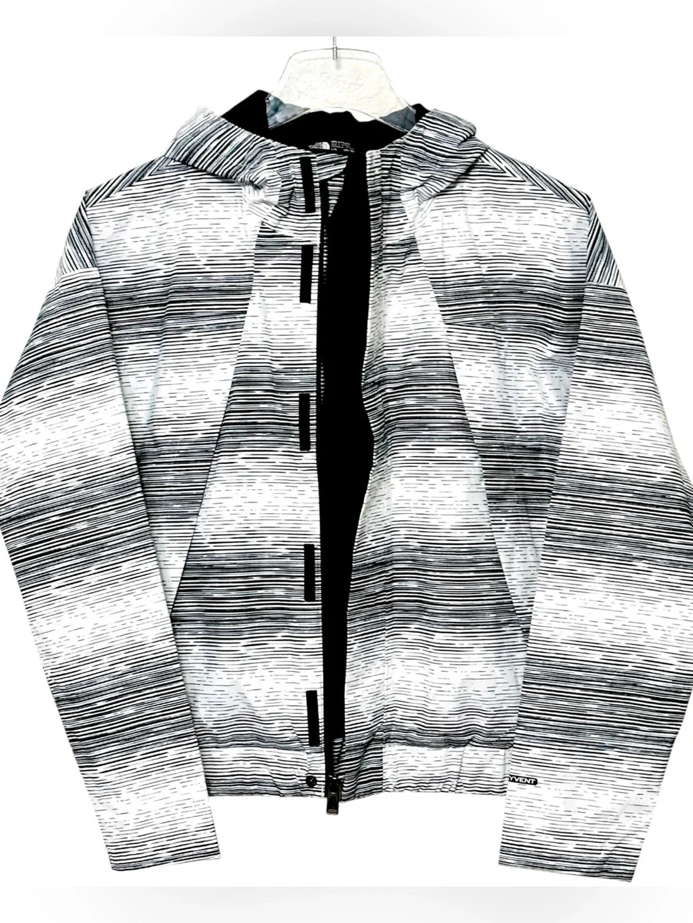 The North Face Girls Precita Rain Jacket Large 14/16 Black White Static Stripe